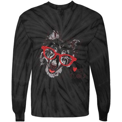 Cute Col Dog Sketch Art Collie .Png Tie-Dye Long Sleeve Shirt