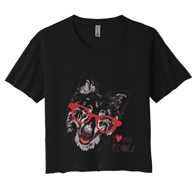 Cute Col Dog Sketch Art Collie .Png Crop Top