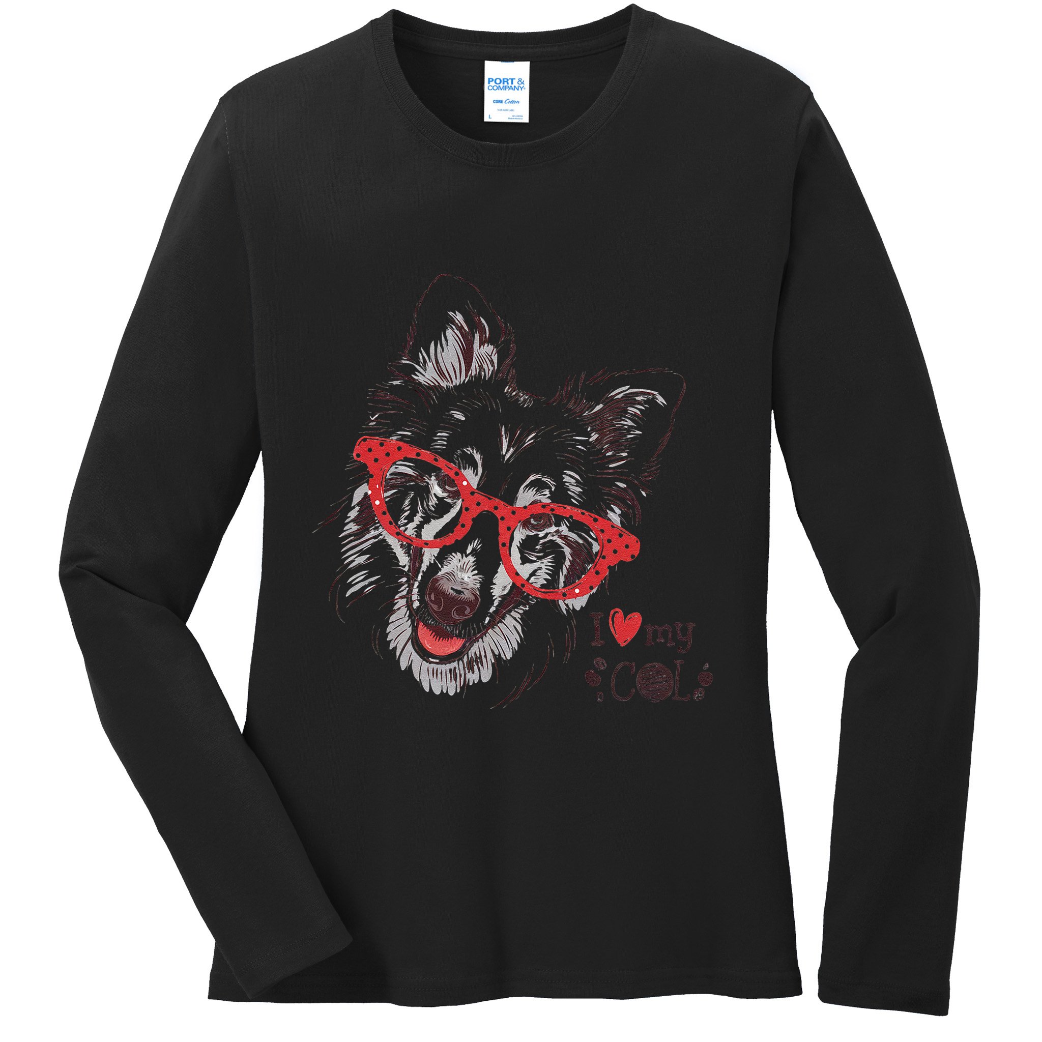 Cute Col Dog Sketch Art Collie .Png Ladies Long Sleeve Shirt
