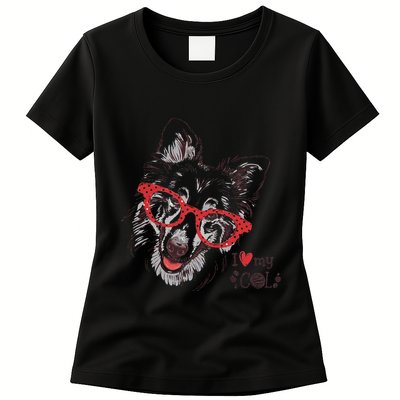Cute Col Dog Sketch Art Collie .Png Womens T-Shirt