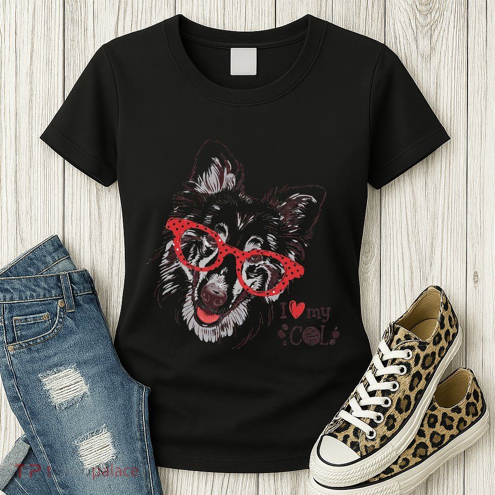 Cute Col Dog Sketch Art Collie .Png Womens T-Shirt