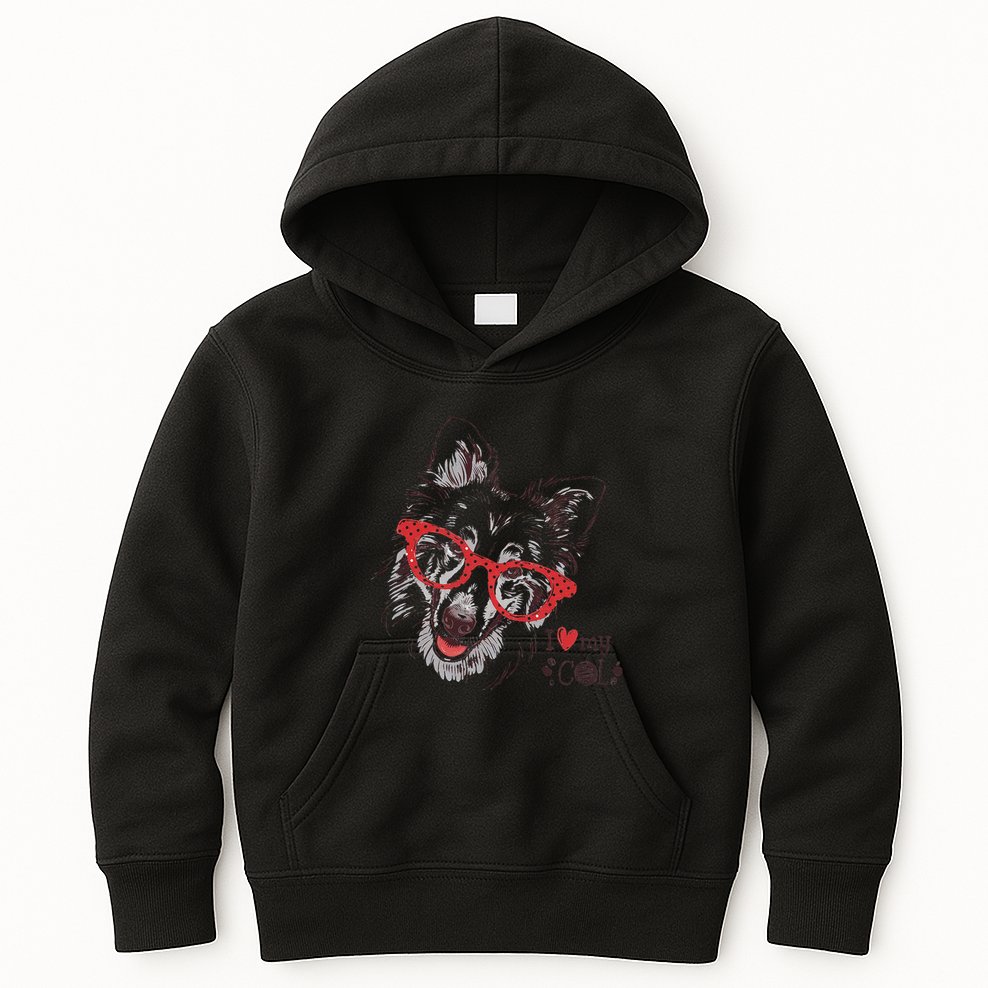 Cute Col Dog Sketch Art Collie .Png Kids Hoodie