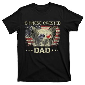 Chinese Crested Dad Dog Lovers American Flag 4th Of July T-Shirt