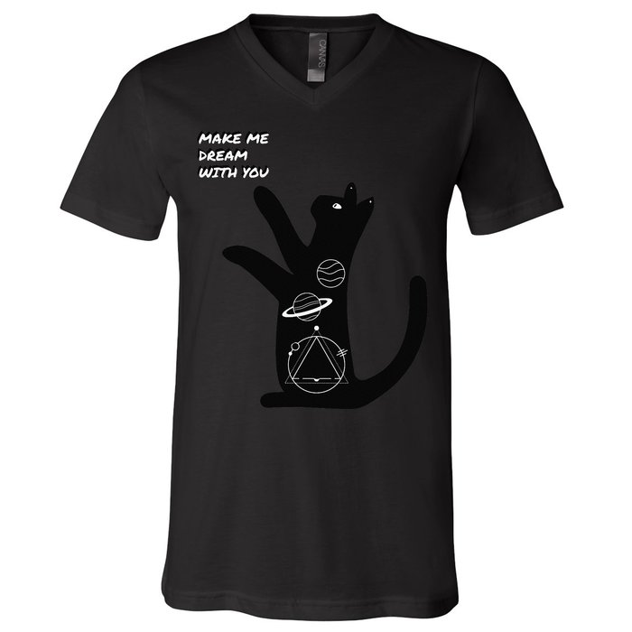 Cosmic Cat Dream Make Me Dream With You V-Neck T-Shirt