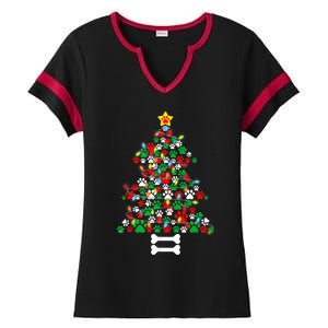 Christmas Cute Dog Paws Xmas Tree Funny Dog Puppy Owner Gift Ladies Halftime Notch Neck Tee