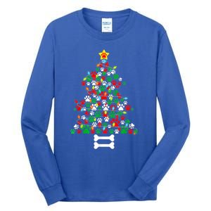 Christmas Cute Dog Paws Xmas Tree Funny Dog Puppy Owner Gift Tall Long Sleeve T-Shirt