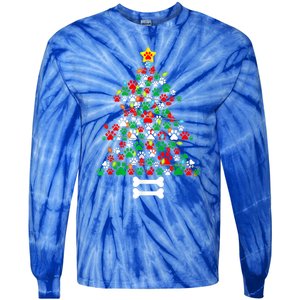 Christmas Cute Dog Paws Xmas Tree Funny Dog Puppy Owner Gift Tie-Dye Long Sleeve Shirt