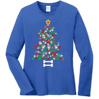 Christmas Cute Dog Paws Xmas Tree Funny Dog Puppy Owner Gift Ladies Long Sleeve Shirt