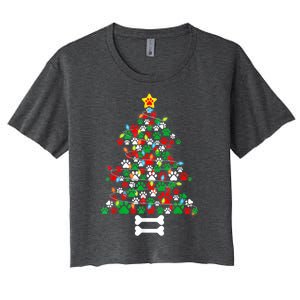 Christmas Cute Dog Paws Xmas Tree Funny Dog Puppy Owner Gift Women's Crop Top Tee