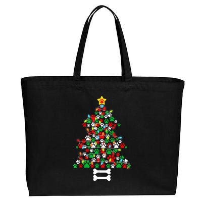 Christmas Cute Dog Paws Xmas Tree Funny Dog Puppy Owner Gift Cotton Canvas Jumbo Tote