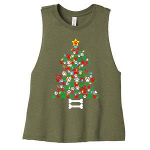 Christmas Cute Dog Paws Xmas Tree Funny Dog Puppy Owner Gift Women's Racerback Cropped Tank