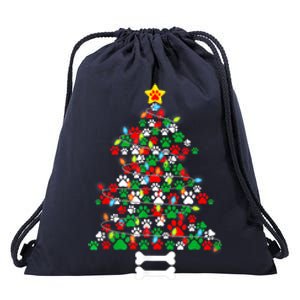 Christmas Cute Dog Paws Xmas Tree Funny Dog Puppy Owner Gift Drawstring Bag