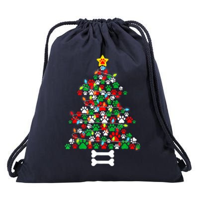 Christmas Cute Dog Paws Xmas Tree Funny Dog Puppy Owner Gift Drawstring Bag