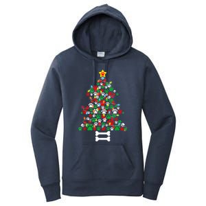 Christmas Cute Dog Paws Xmas Tree Funny Dog Puppy Owner Gift Women's Pullover Hoodie