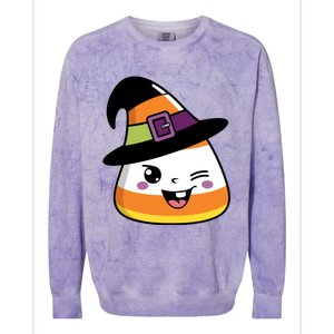 Candy Corn Emoticon Winky Face Witch Funny Halloween Colorblast Crewneck Sweatshirt