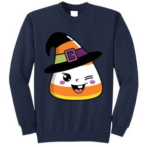 Candy Corn Emoticon Winky Face Witch Funny Halloween Tall Sweatshirt