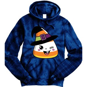 Candy Corn Emoticon Winky Face Witch Funny Halloween Tie Dye Hoodie