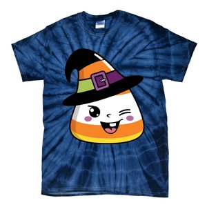 Candy Corn Emoticon Winky Face Witch Funny Halloween Tie-Dye T-Shirt