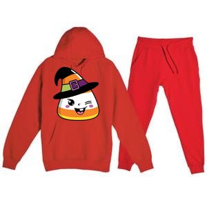 Candy Corn Emoticon Winky Face Witch Funny Halloween Premium Hooded Sweatsuit Set