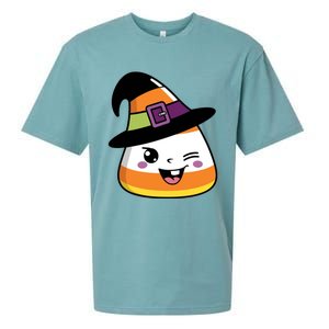 Candy Corn Emoticon Winky Face Witch Funny Halloween Sueded Cloud Jersey T-Shirt