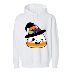 Candy Corn Emoticon Winky Face Witch Funny Halloween Garment-Dyed Fleece Hoodie