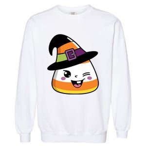 Candy Corn Emoticon Winky Face Witch Funny Halloween Garment-Dyed Sweatshirt