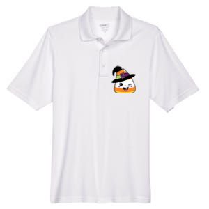 Candy Corn Emoticon Winky Face Witch Funny Halloween Men's Origin Performance Pique Polo