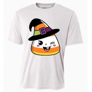 Candy Corn Emoticon Winky Face Witch Funny Halloween Cooling Performance Crew T-Shirt