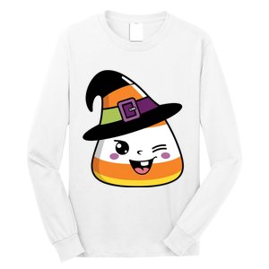 Candy Corn Emoticon Winky Face Witch Funny Halloween Long Sleeve Shirt