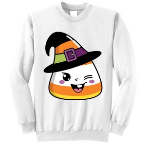 Candy Corn Emoticon Winky Face Witch Funny Halloween Sweatshirt