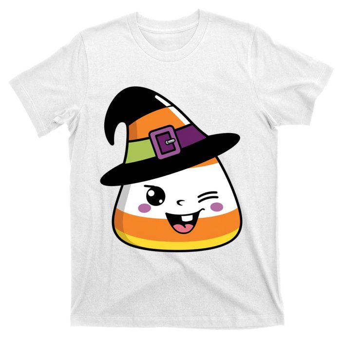 Candy Corn Emoticon Winky Face Witch Funny Halloween T-Shirt