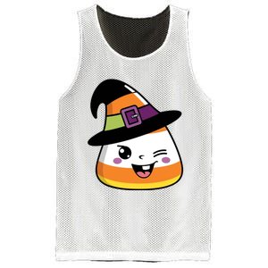 Candy Corn Emoticon Winky Face Witch Funny Halloween Mesh Reversible Basketball Jersey Tank