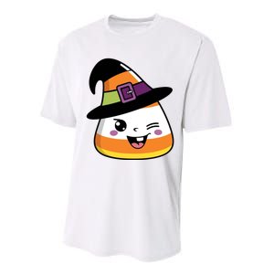 Candy Corn Emoticon Winky Face Witch Funny Halloween Performance Sprint T-Shirt