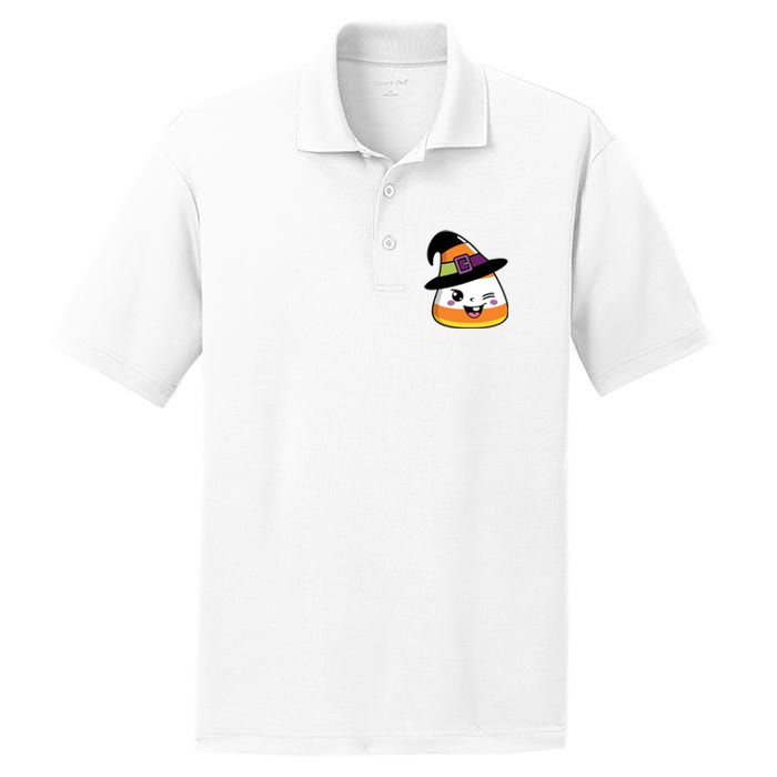 Candy Corn Emoticon Winky Face Witch Funny Halloween PosiCharge RacerMesh Polo