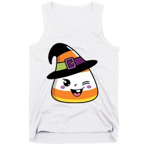 Candy Corn Emoticon Winky Face Witch Funny Halloween Tank Top