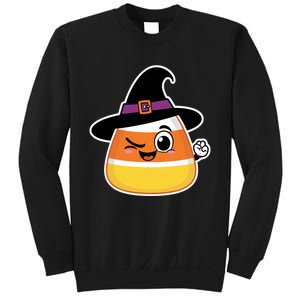 Candy Corn Emoticon Winky Face Witch Funny Halloween Sweatshirt