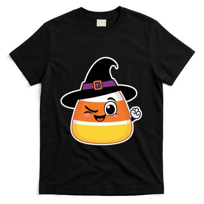 Candy Corn Emoticon Winky Face Witch Funny Halloween T-Shirt