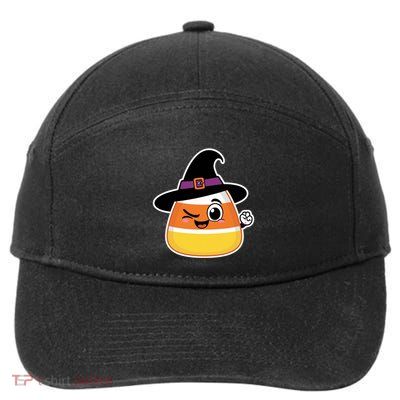 Candy Corn Emoticon Winky Face Witch Funny Halloween 7-Panel Snapback Hat