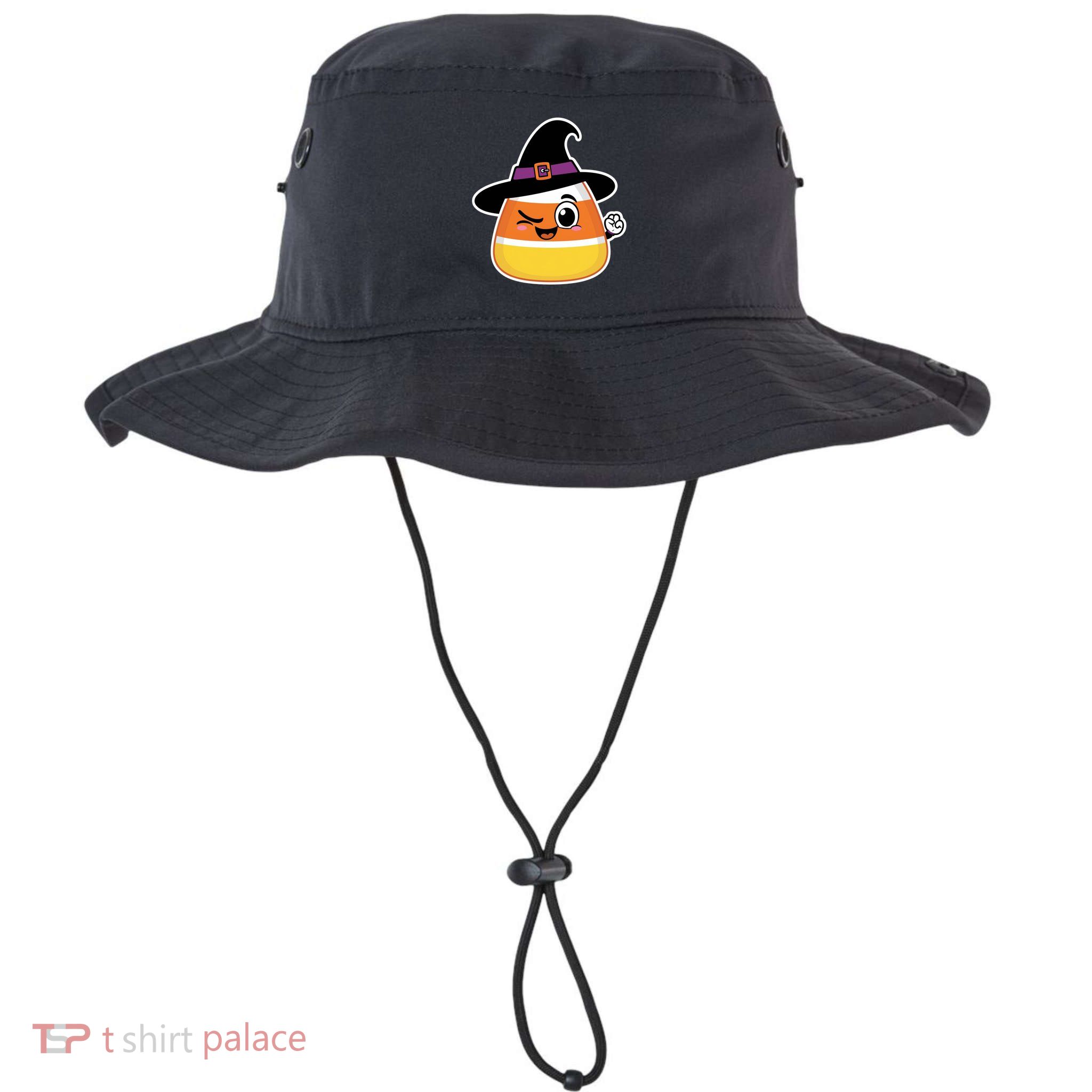 Candy Corn Emoticon Winky Face Witch Funny Halloween Bucket Hat