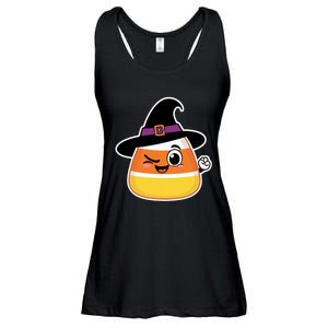 Candy Corn Emoticon Winky Face Witch Funny Halloween Ladies Essential Flowy Tank