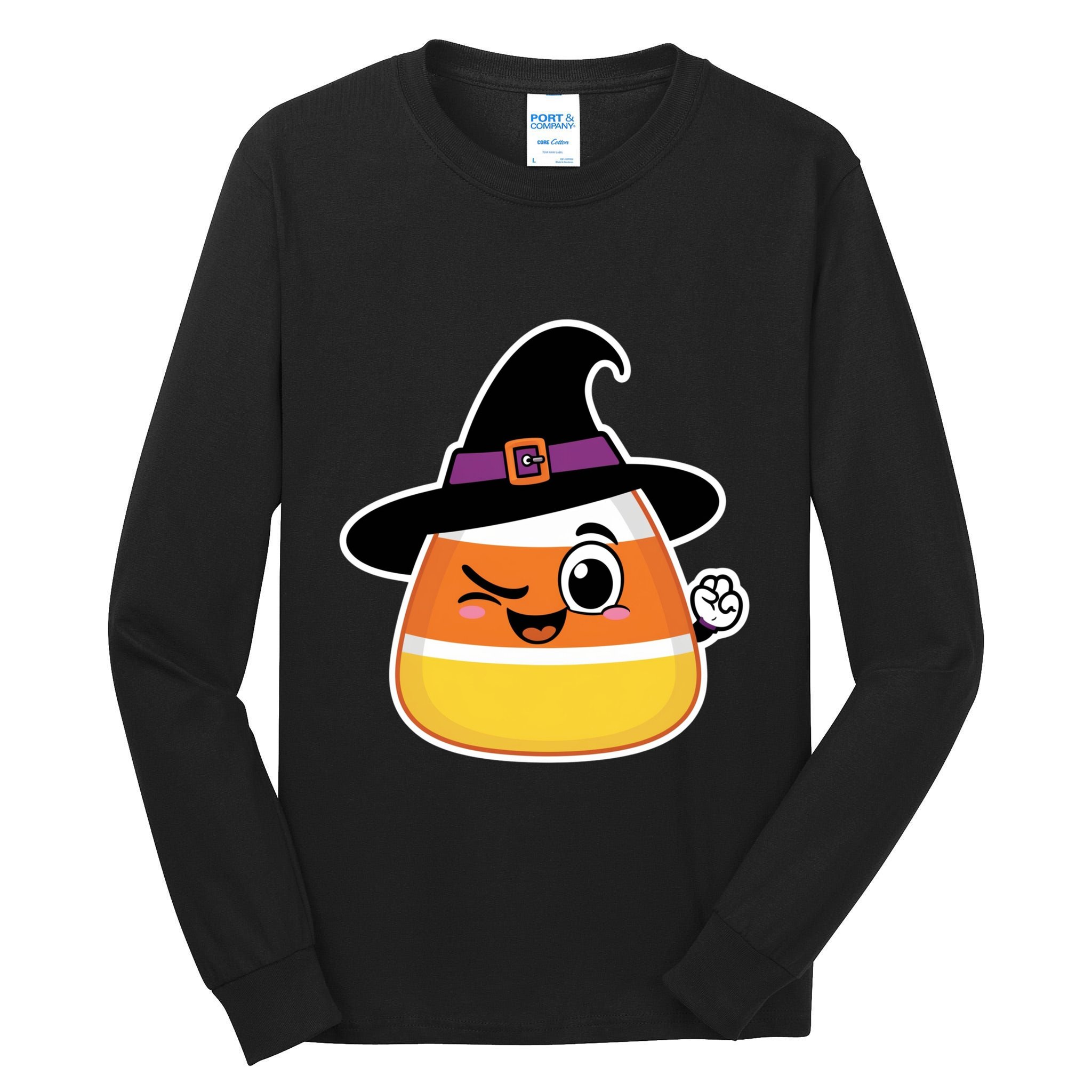 Candy Corn Emoticon Winky Face Witch Funny Halloween Tall Long Sleeve T-Shirt