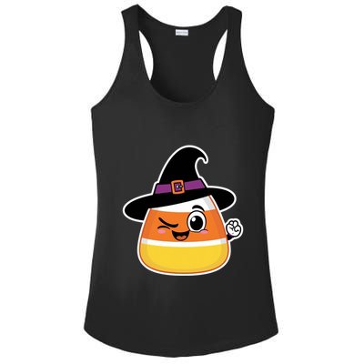 Candy Corn Emoticon Winky Face Witch Funny Halloween Ladies PosiCharge Competitor Racerback Tank