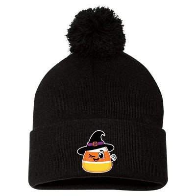 Candy Corn Emoticon Winky Face Witch Funny Halloween Pom Pom 12in Knit Beanie