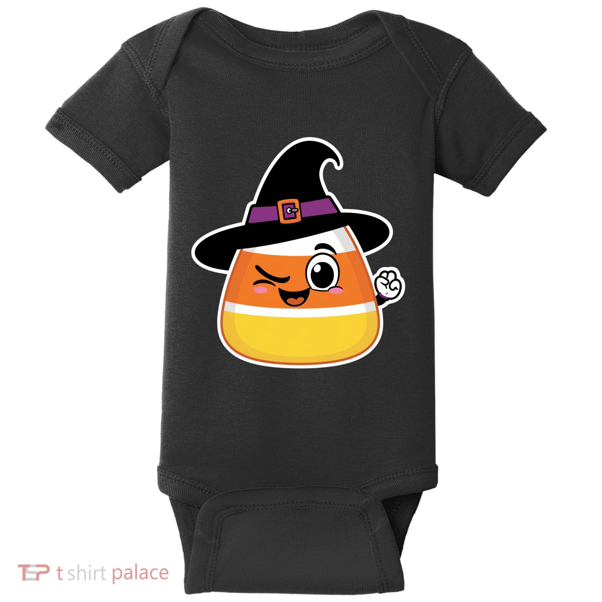 Candy Corn Emoticon Winky Face Witch Funny Halloween Baby Bodysuit