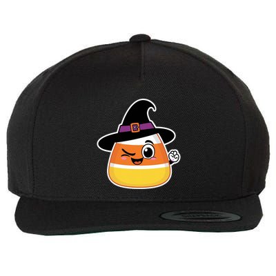 Candy Corn Emoticon Winky Face Witch Funny Halloween Wool Snapback Cap