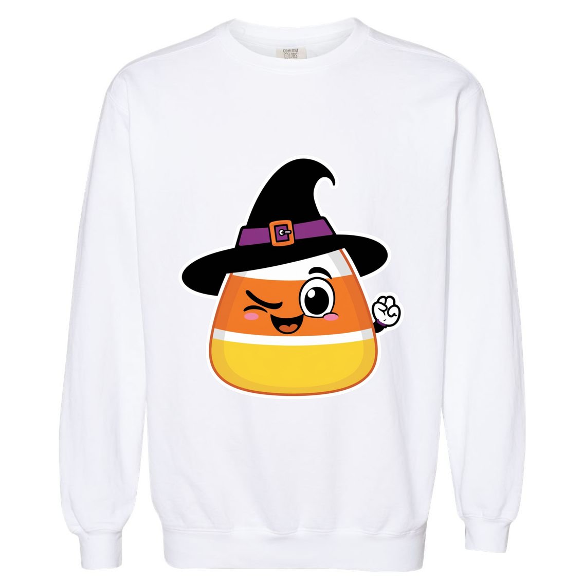Candy Corn Emoticon Winky Face Witch Funny Halloween Garment-Dyed Sweatshirt