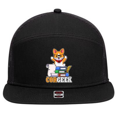 CORGEEK Cute Educated Corgi 7 Panel Mesh Trucker Snapback Hat