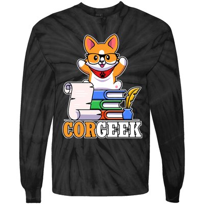 CORGEEK Cute Educated Corgi Tie-Dye Long Sleeve Shirt