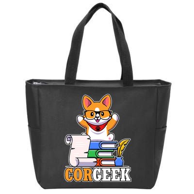 CORGEEK Cute Educated Corgi Zip Tote Bag