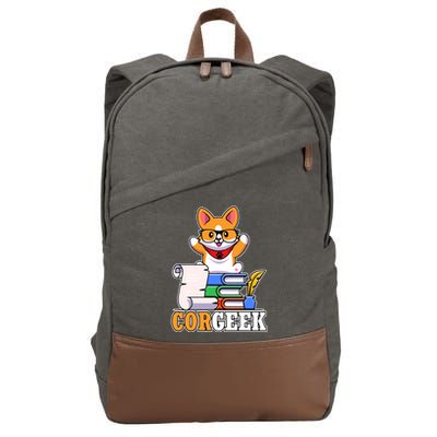 CORGEEK Cute Educated Corgi Cotton Canvas Backpack